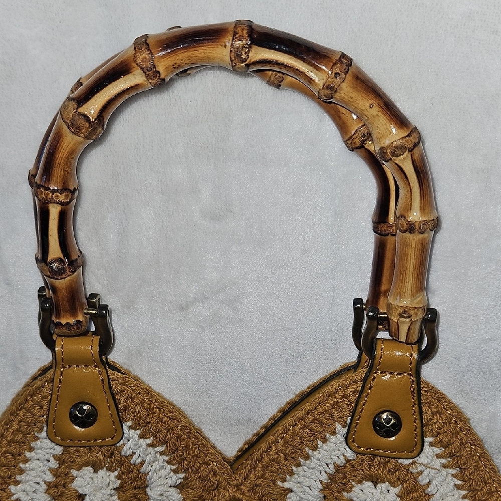Patricia Nash Mustard and White Crochet Crossbody/Tote - Picture 8 of 10